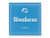 表札 ROP-4-SC2（ライトブルー／筆記体セレクト／海亀）ドロップ Ｗ150×Ｈ150mm