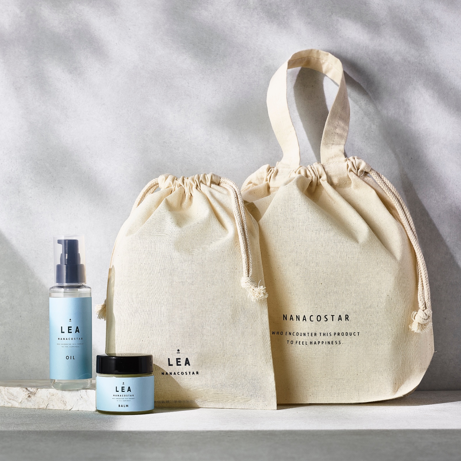 LEA ヘアオイル&メイクバーム コットン巾着セット