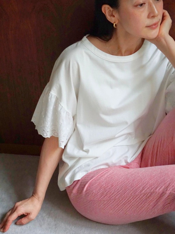 画像：NEW｜【数量限定】ライラックレースTシャツ ホワイト