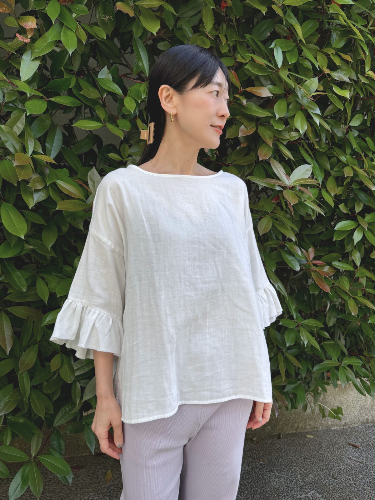 【残りわずか】カラーガーゼローズマリートップス ライトピンク