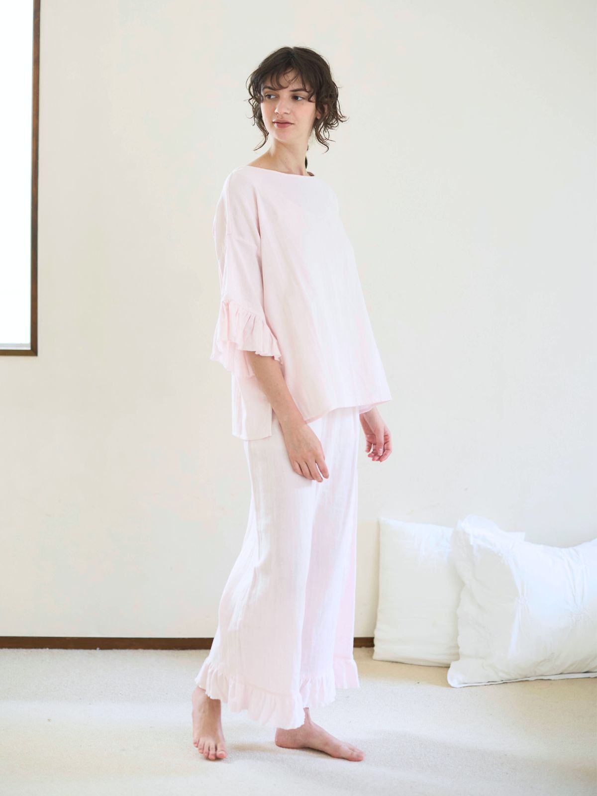 【残りわずか】カラーガーゼローズマリートップス ライトピンク