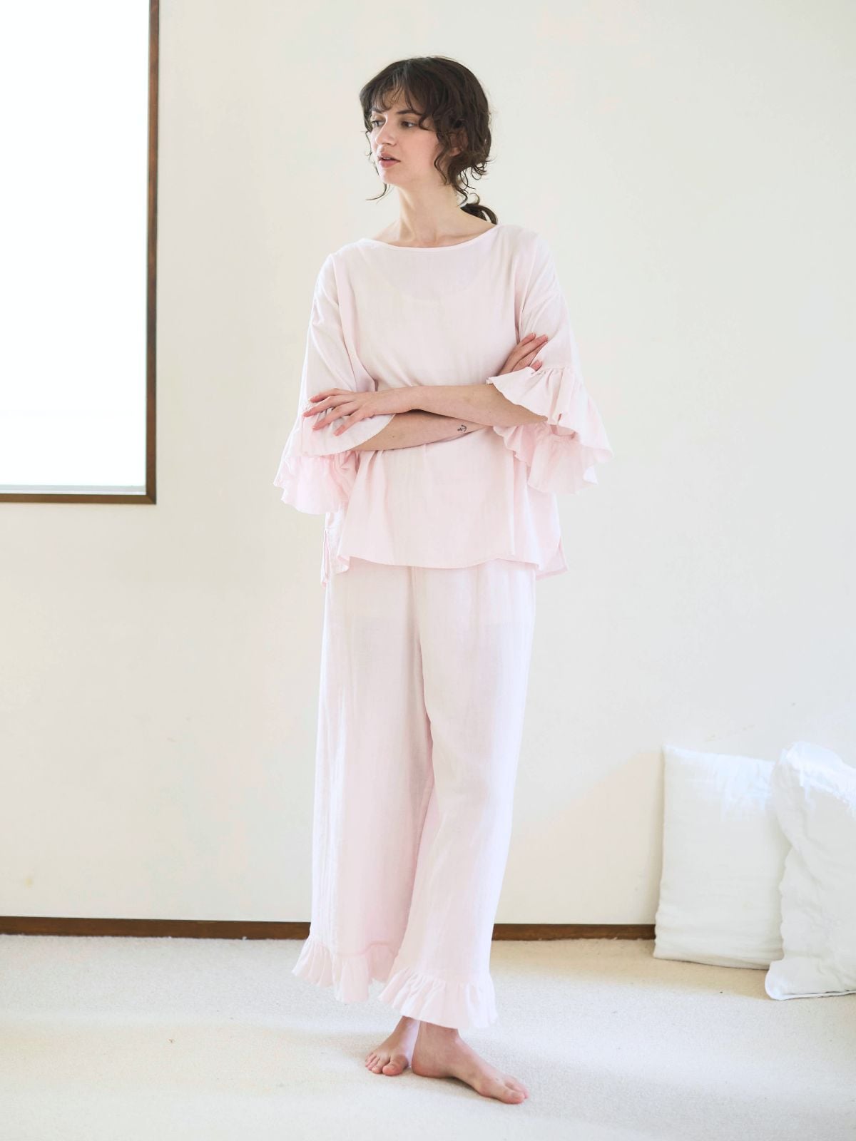 【残りわずか】カラーガーゼローズマリートップス ライトピンク