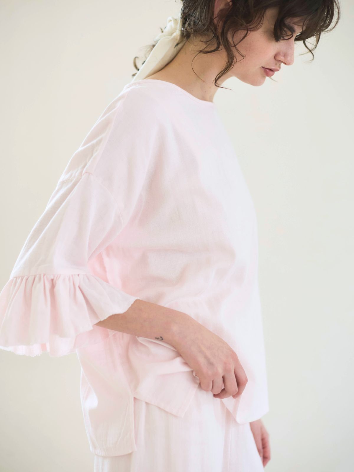 【残りわずか】カラーガーゼローズマリートップス ライトピンク