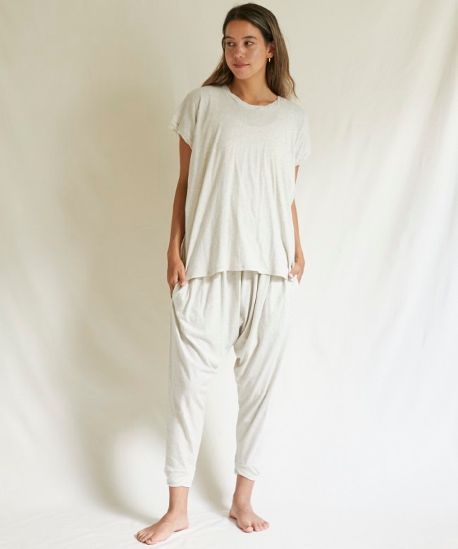 【残りわずか】ファインニットツイストTシャツ　ライトグレー