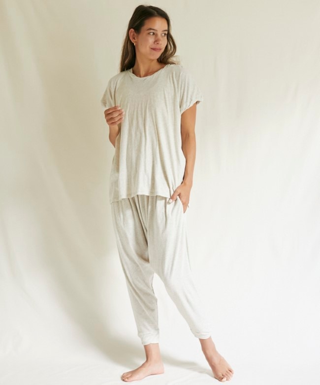 【残りわずか】ファインニットツイストTシャツ　ライトグレー