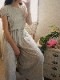 【残りわずか】ファインニットツイストTシャツ　ライトグレー