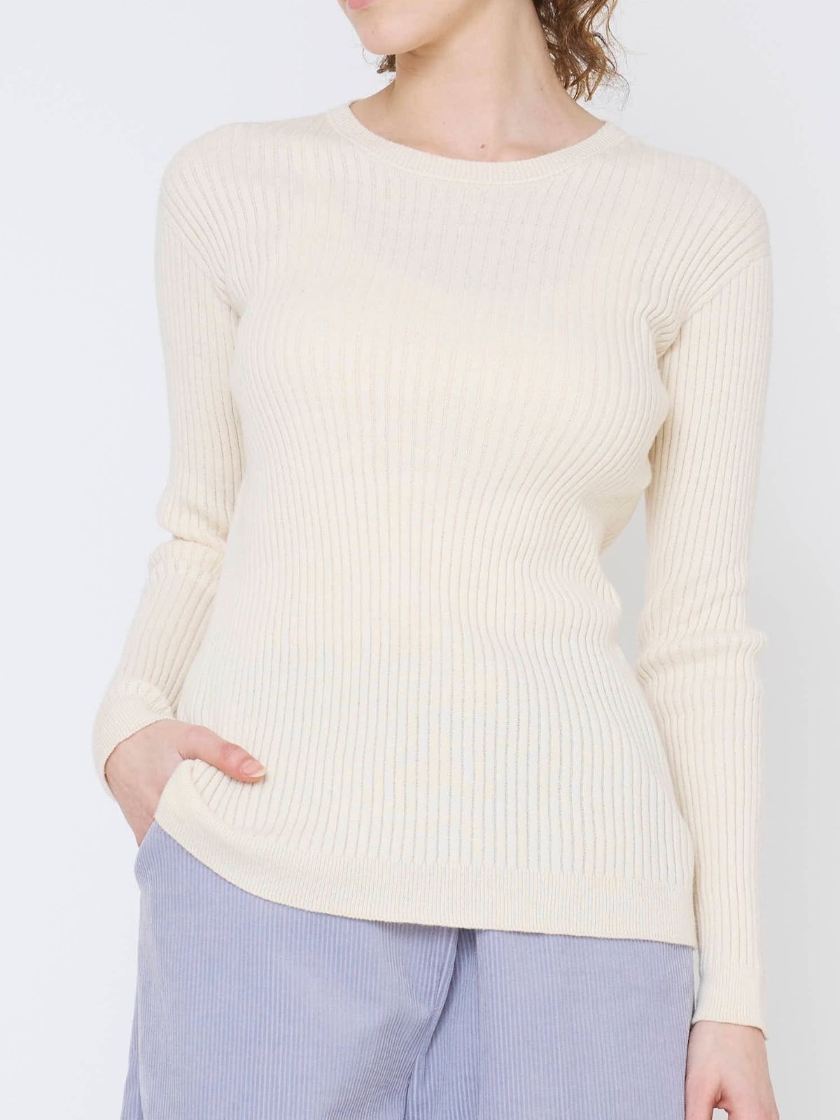 【シリーズ商品2点以上で10%OFF】コットンエアリーリブクルーネックトップス　ナチュラル