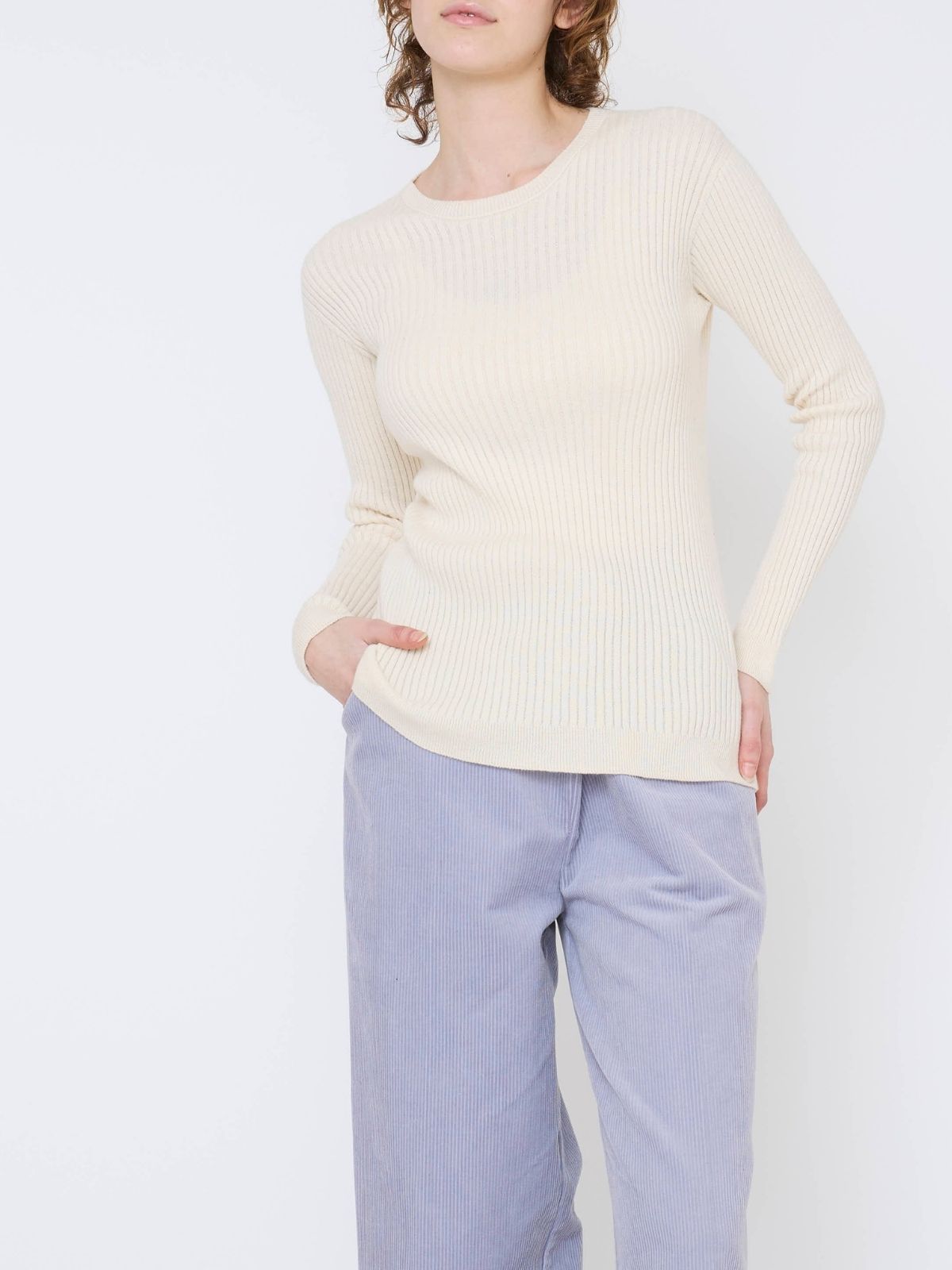 【シリーズ商品2点以上で10%OFF】コットンエアリーリブクルーネックトップス　ナチュラル