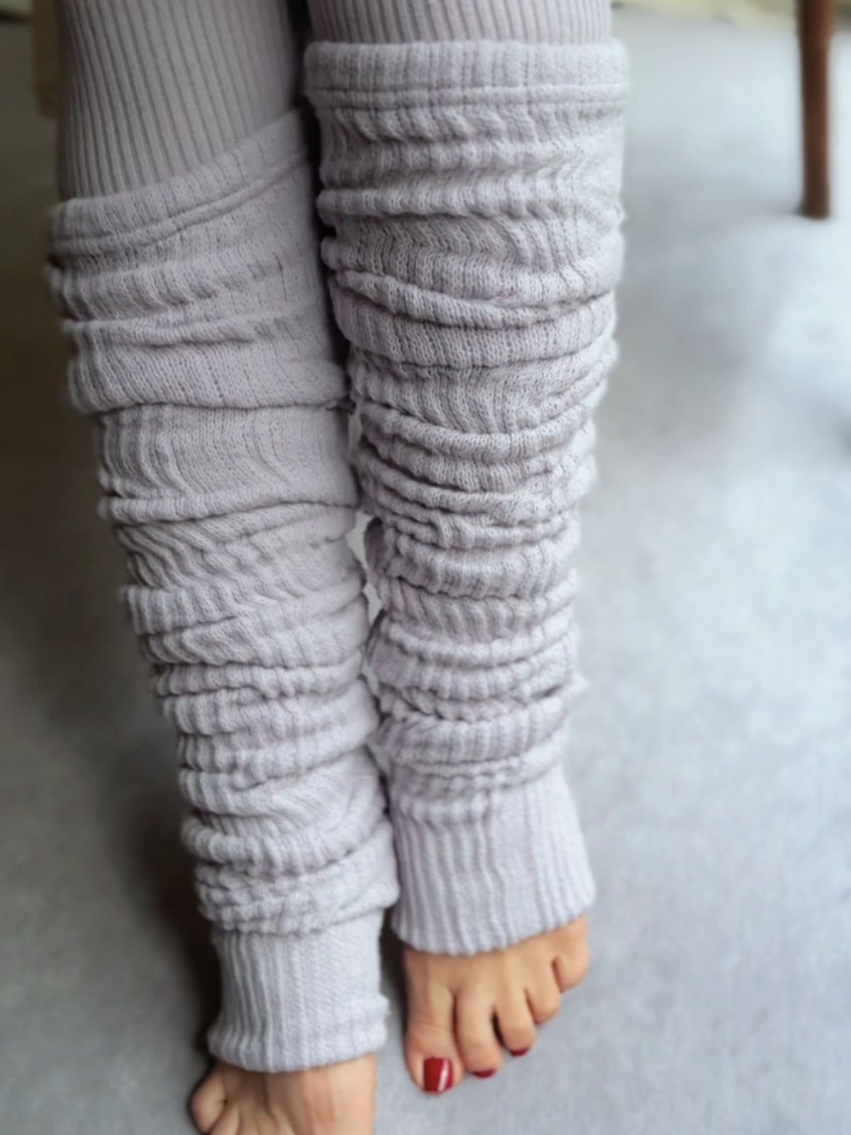 シルクコットンロングレッグウォーマー（ラベンダー/ライトグレー）