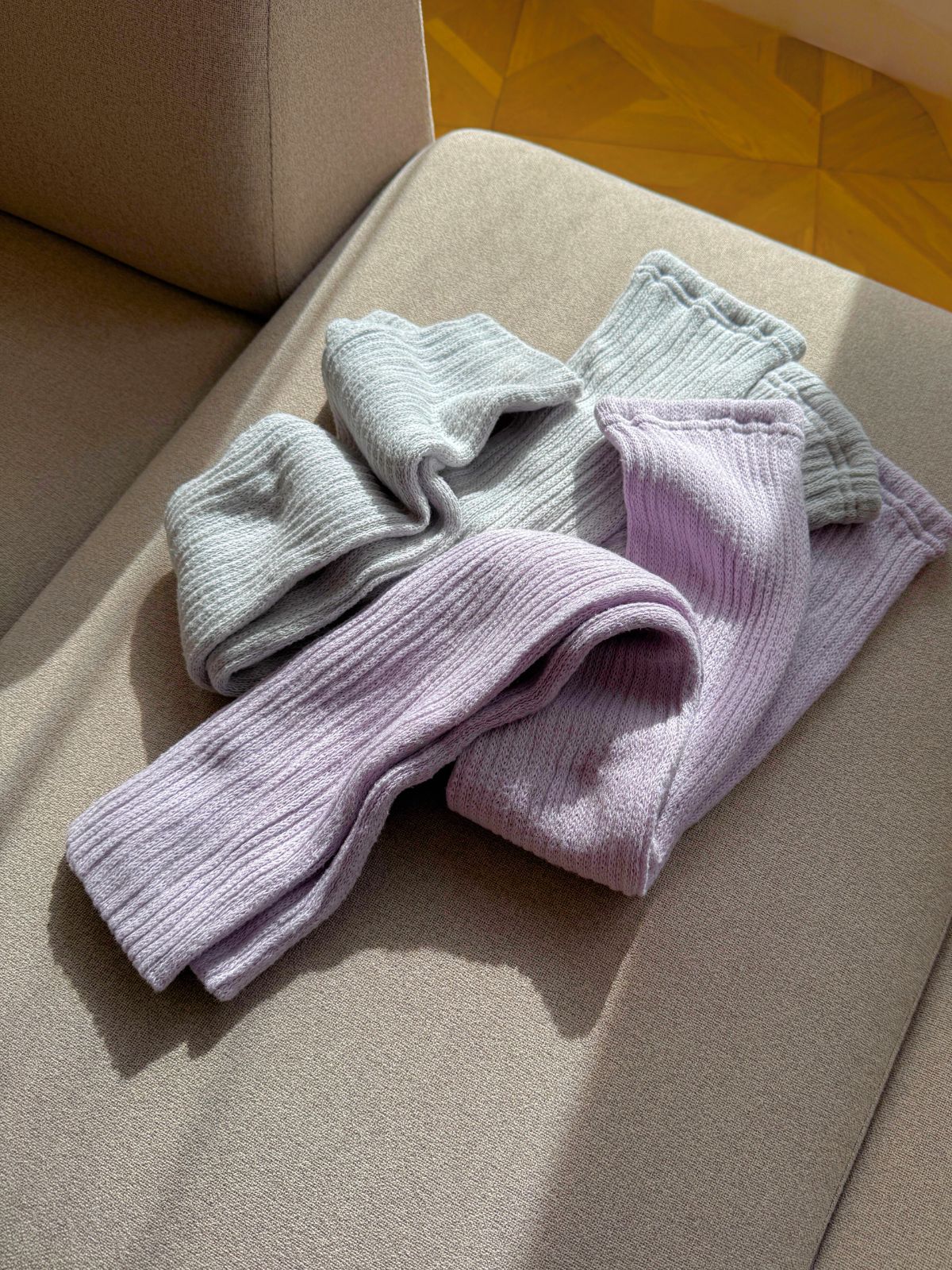 シルクコットンロングレッグウォーマー（ラベンダー/ライトグレー）