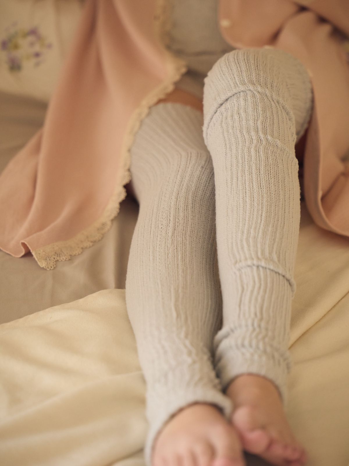 シルクコットンロングレッグウォーマー（ラベンダー/ライトグレー）