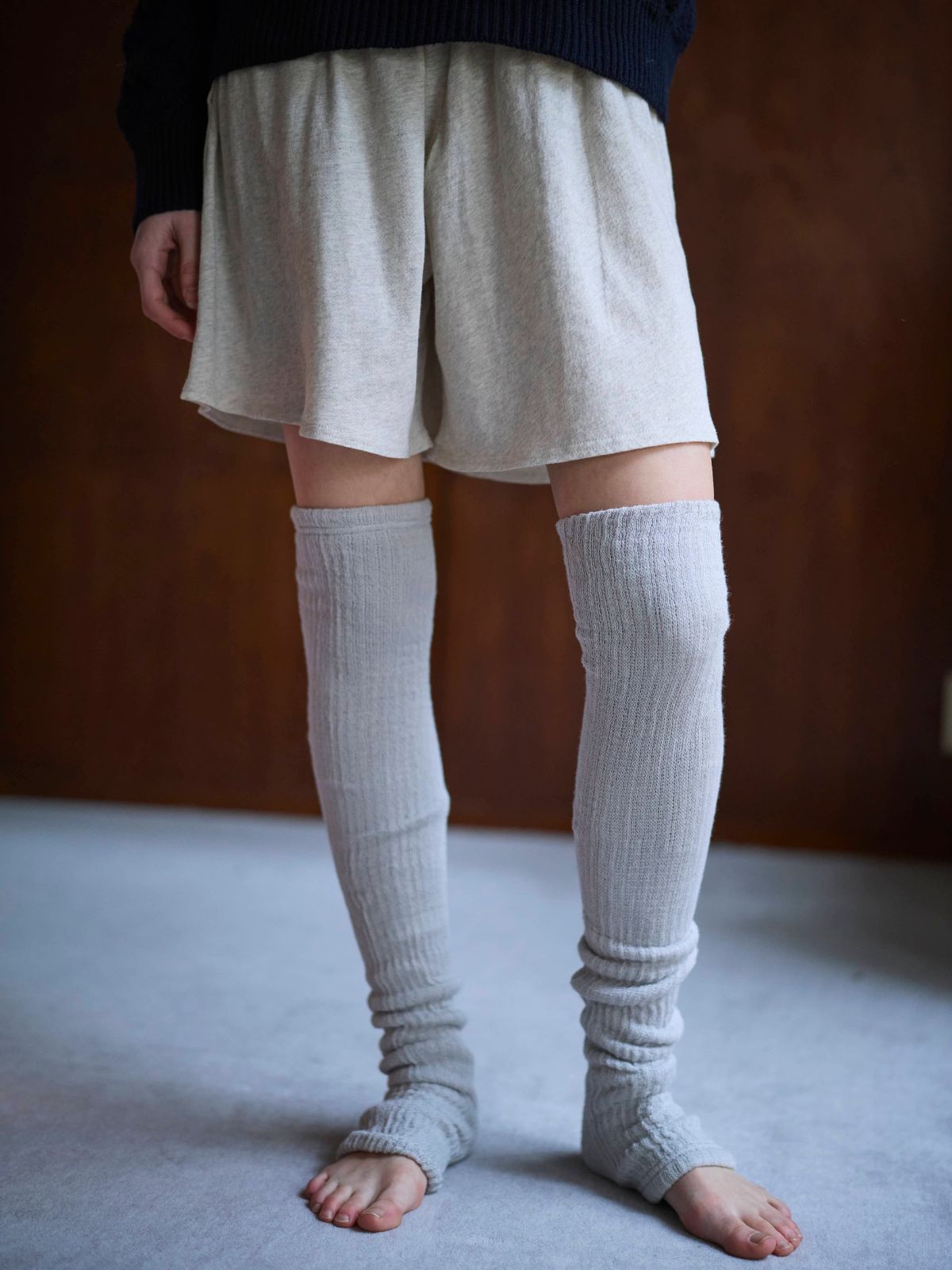 シルクコットンロングレッグウォーマー（ラベンダー/ライトグレー）