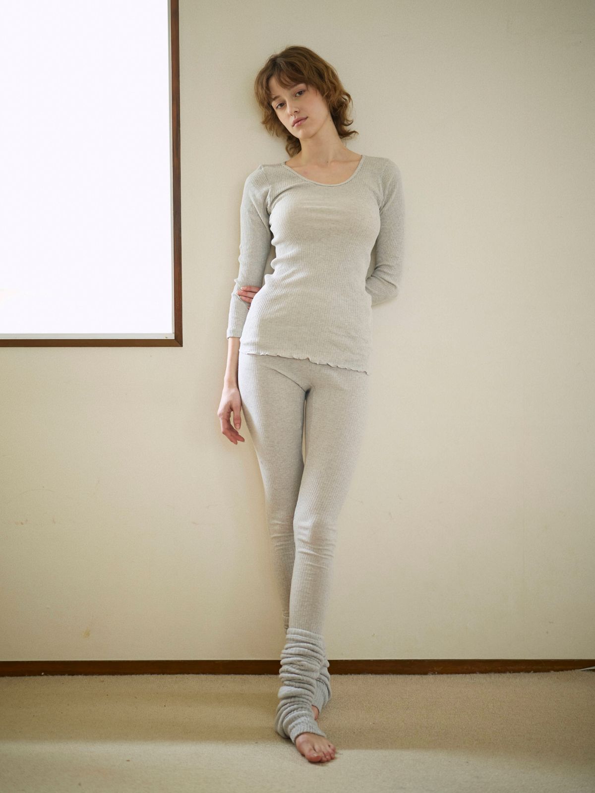 シルクコットンロングレッグウォーマー（ラベンダー/ライトグレー）