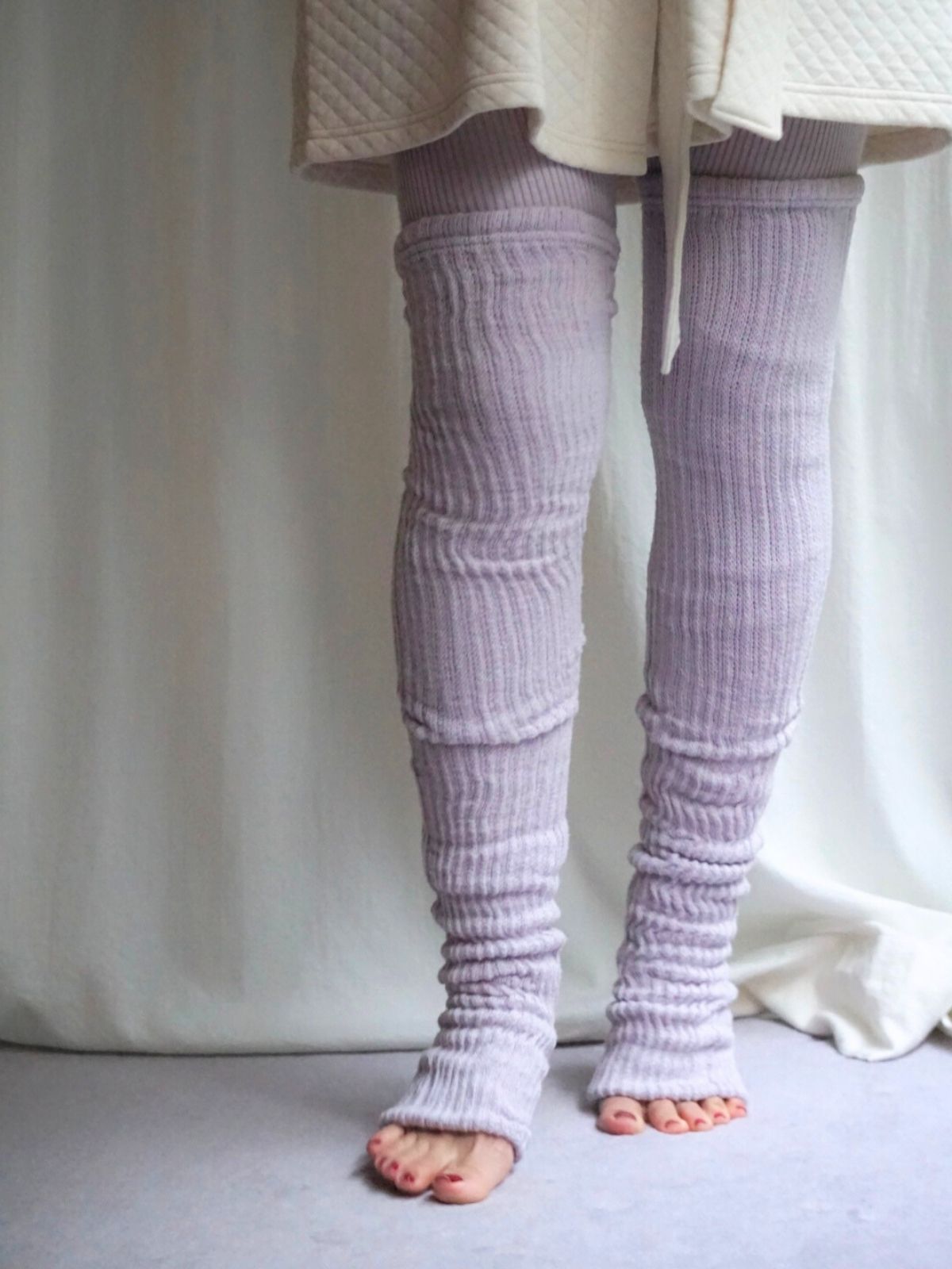 シルクコットンロングレッグウォーマー（ラベンダー/ライトグレー