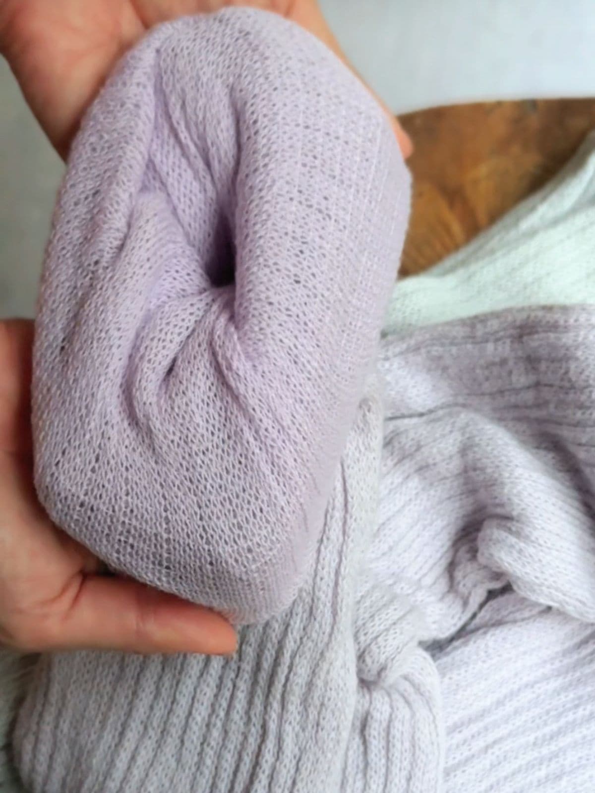 シルクコットンロングレッグウォーマー（ラベンダー/ライトグレー）