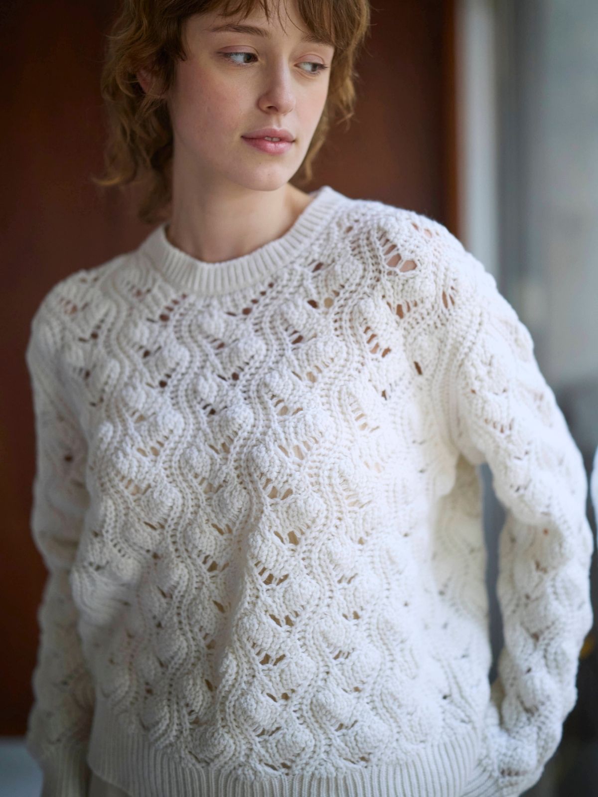 残りわずか】イタリア編み柄ニットプルオーバー ホワイト | すべての