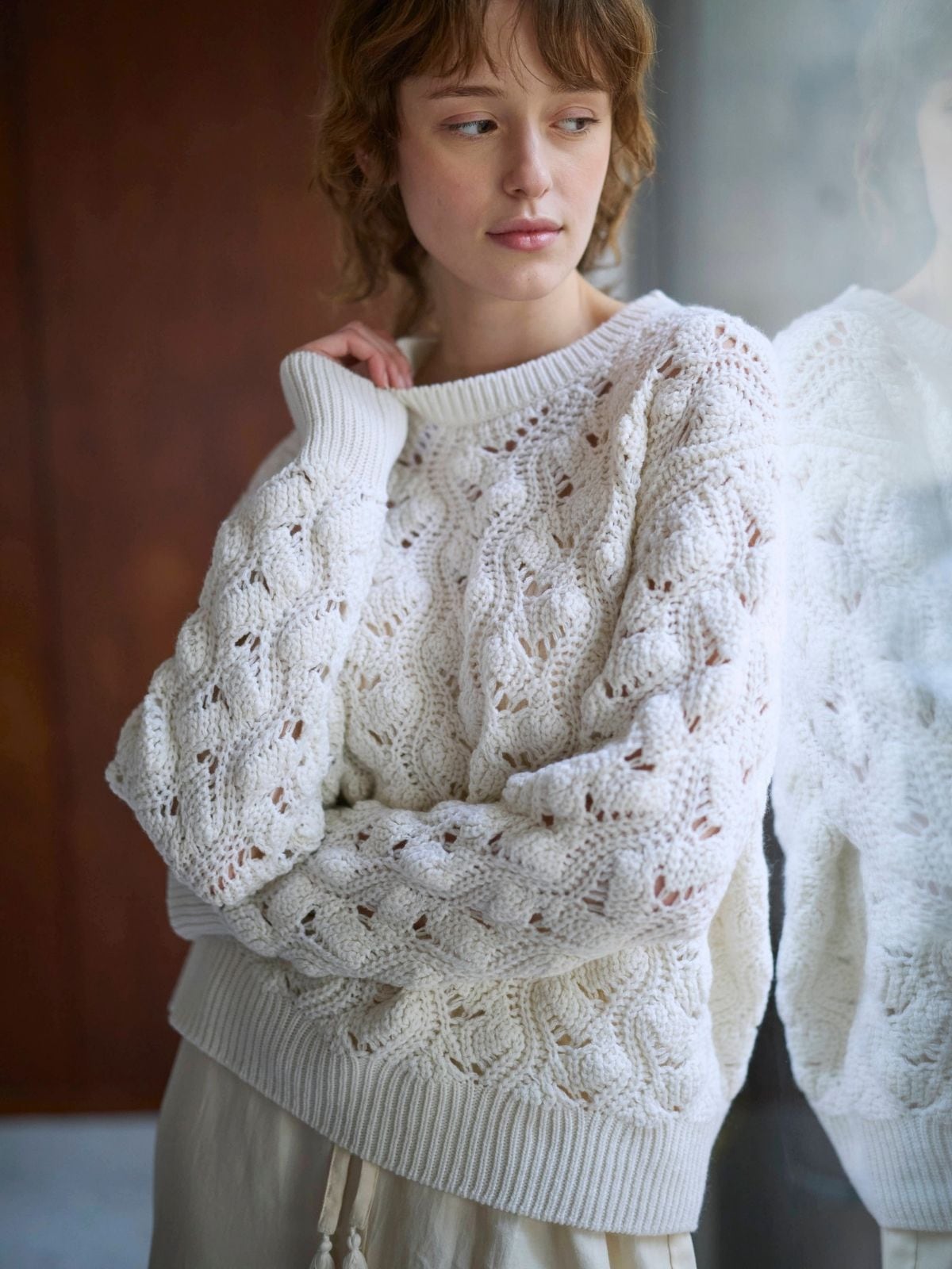 残りわずか】イタリア編み柄ニットプルオーバー ホワイト | すべての