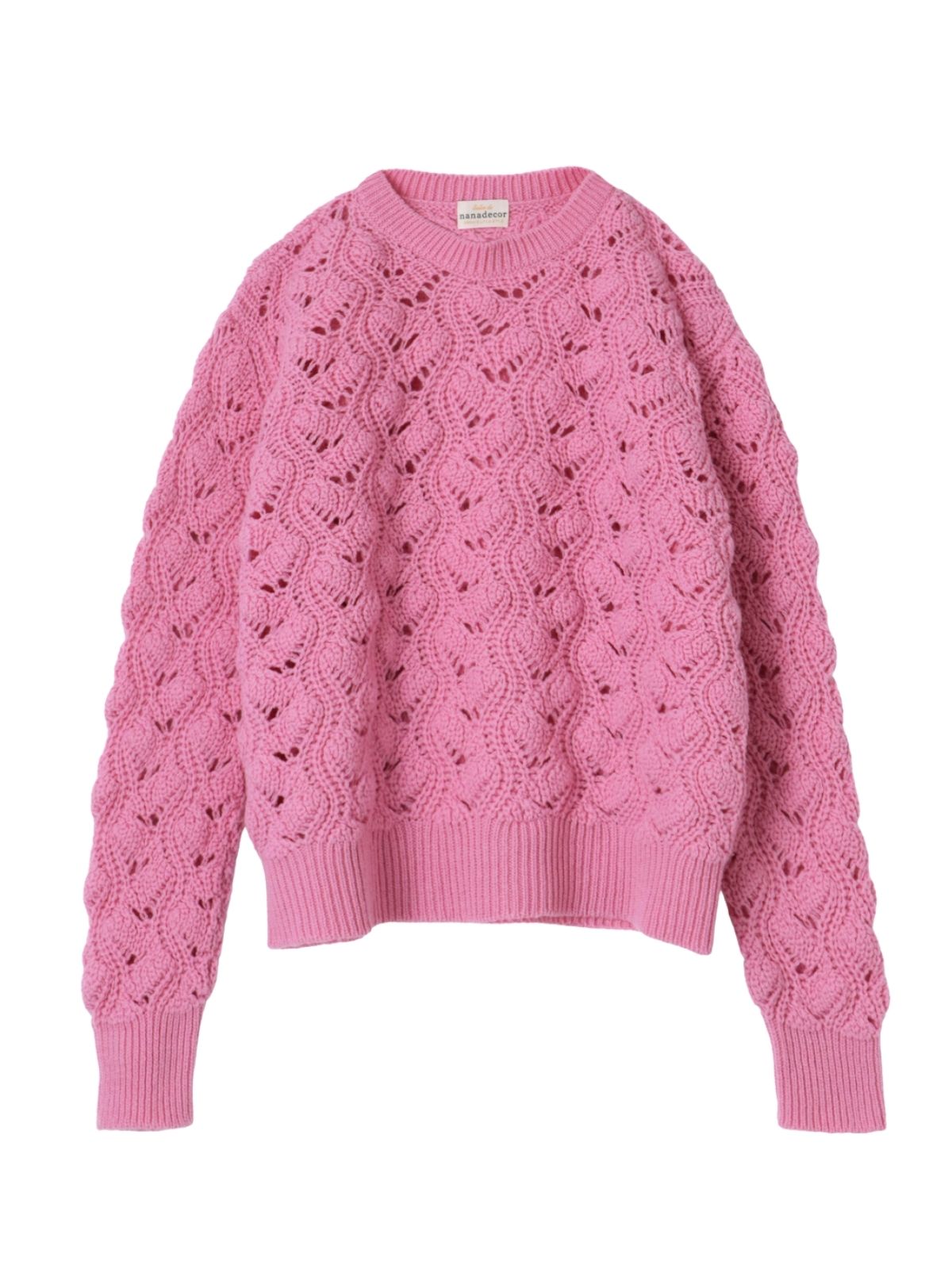 イタリア編み柄ニットプルオーバー ピンク