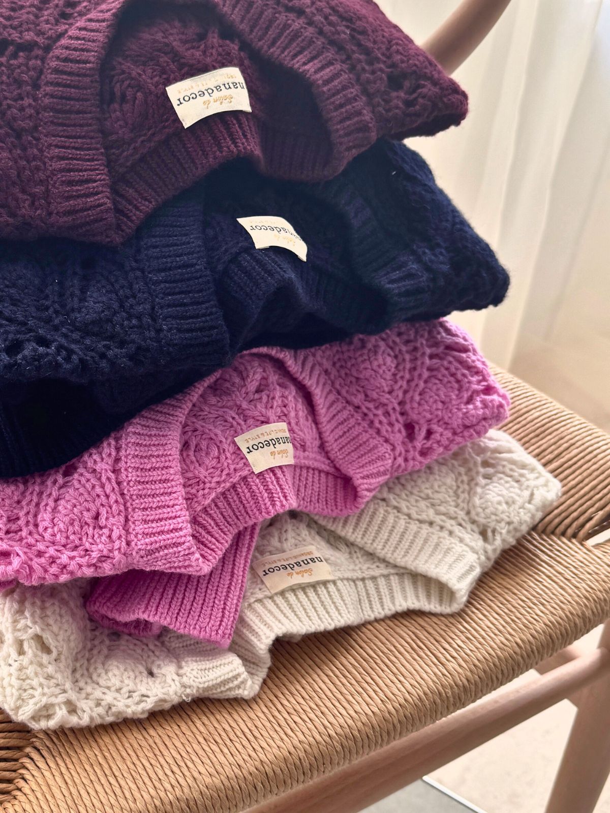 イタリア編み柄ニットプルオーバー ピンク