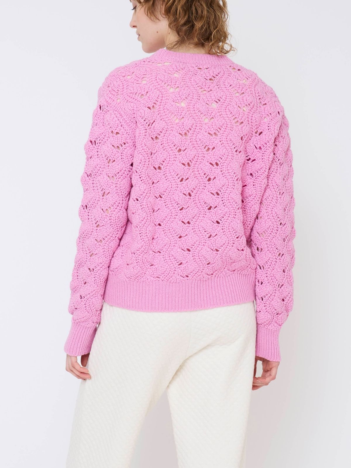 イタリア編み柄ニットプルオーバー ピンク