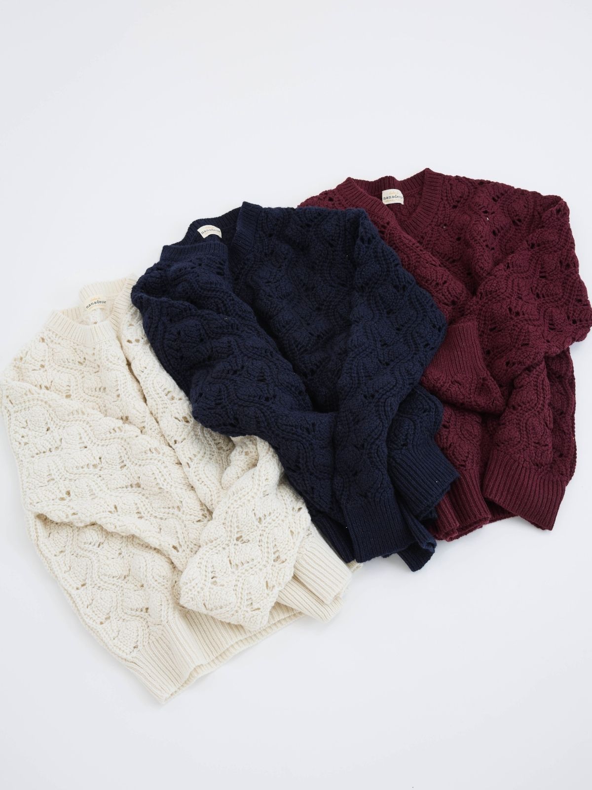 【残りわずか】イタリア編み柄ニットプルオーバー ボルドー