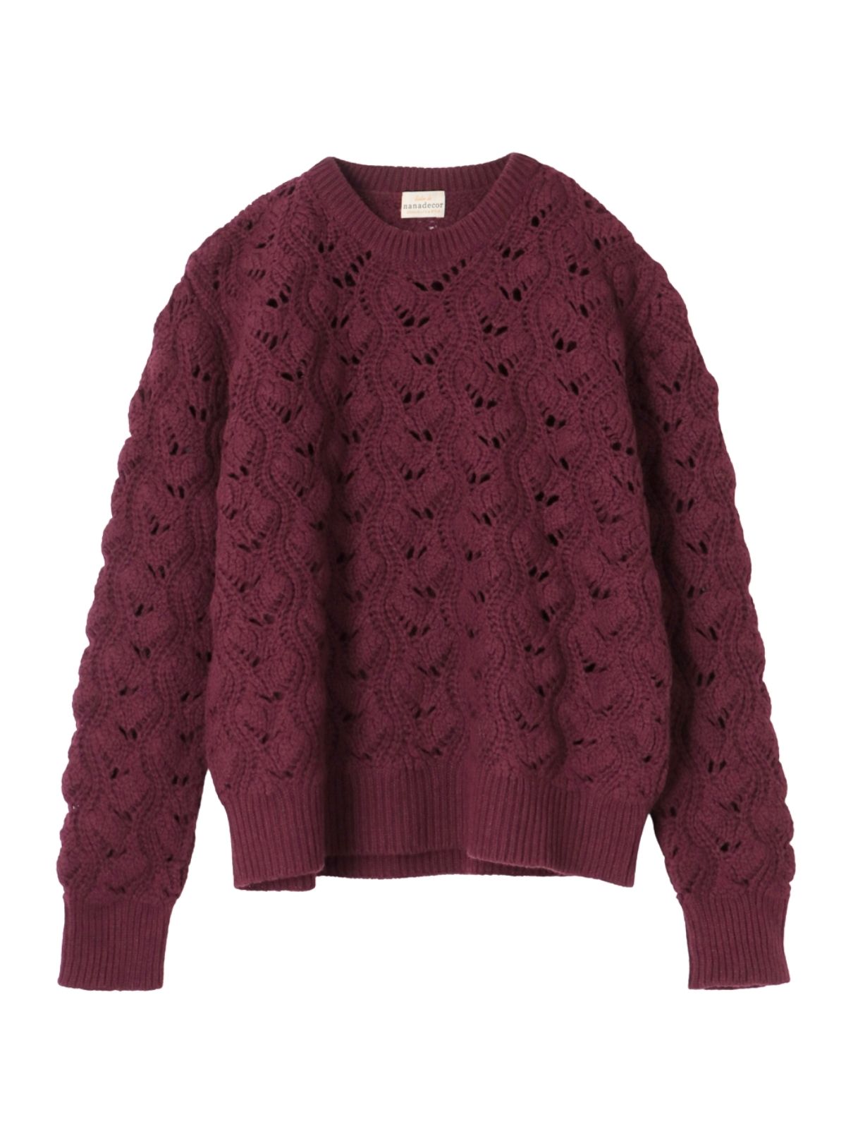 【残りわずか】イタリア編み柄ニットプルオーバー ボルドー