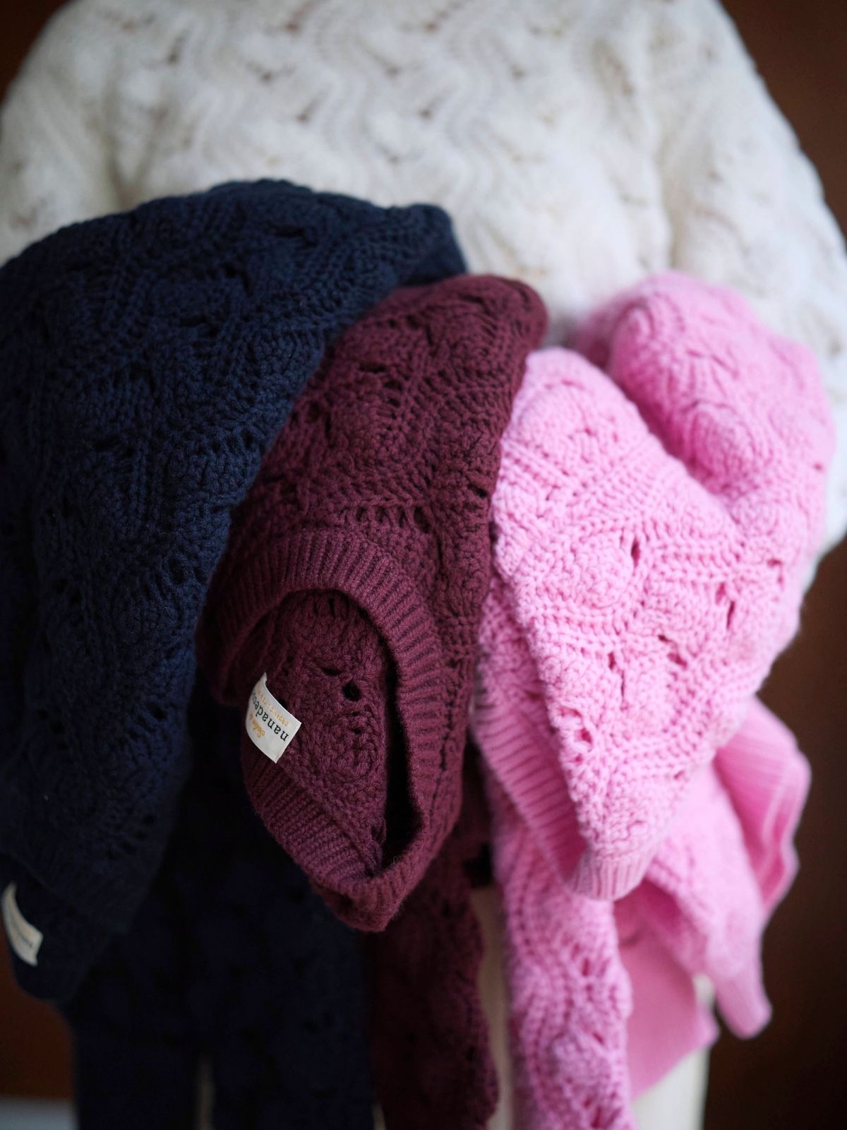 【残りわずか】イタリア編み柄ニットプルオーバー ボルドー