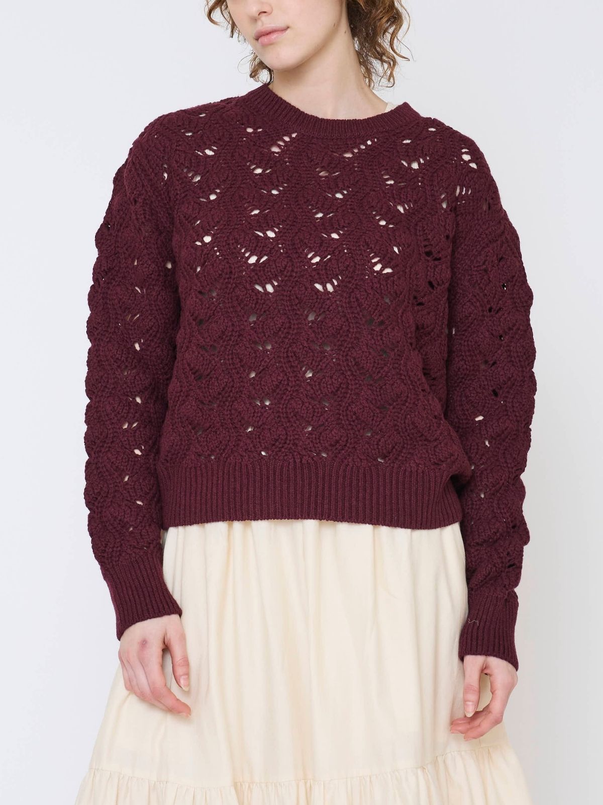 【残りわずか】イタリア編み柄ニットプルオーバー ボルドー
