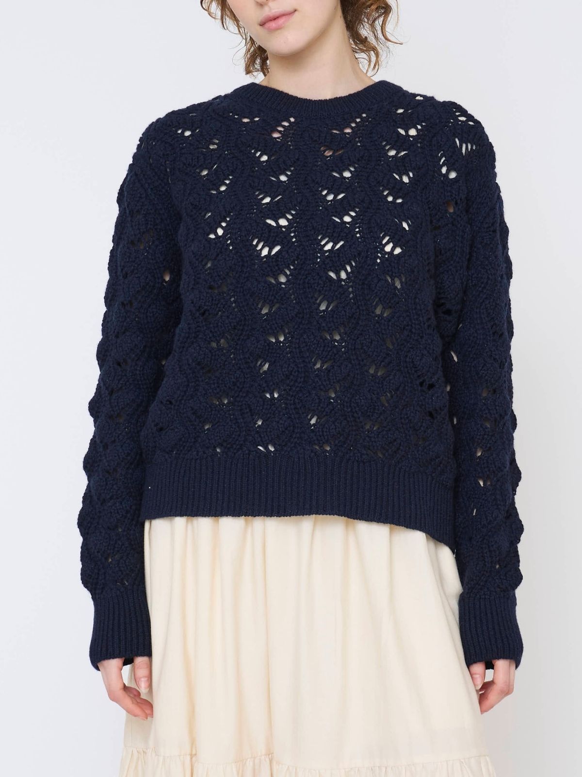 残りわずか】イタリア編み柄ニットプルオーバー ネイビー | すべての