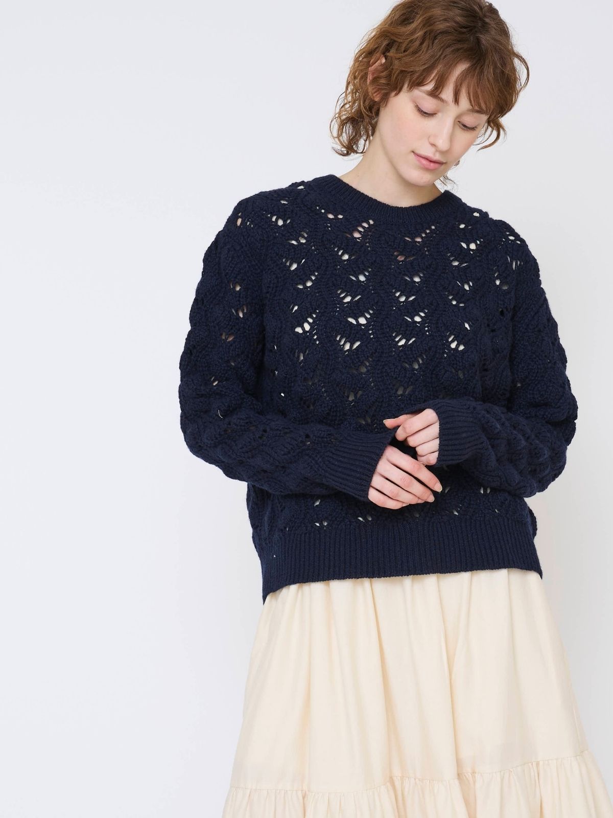 残りわずか】イタリア編み柄ニットプルオーバー ネイビー | すべての