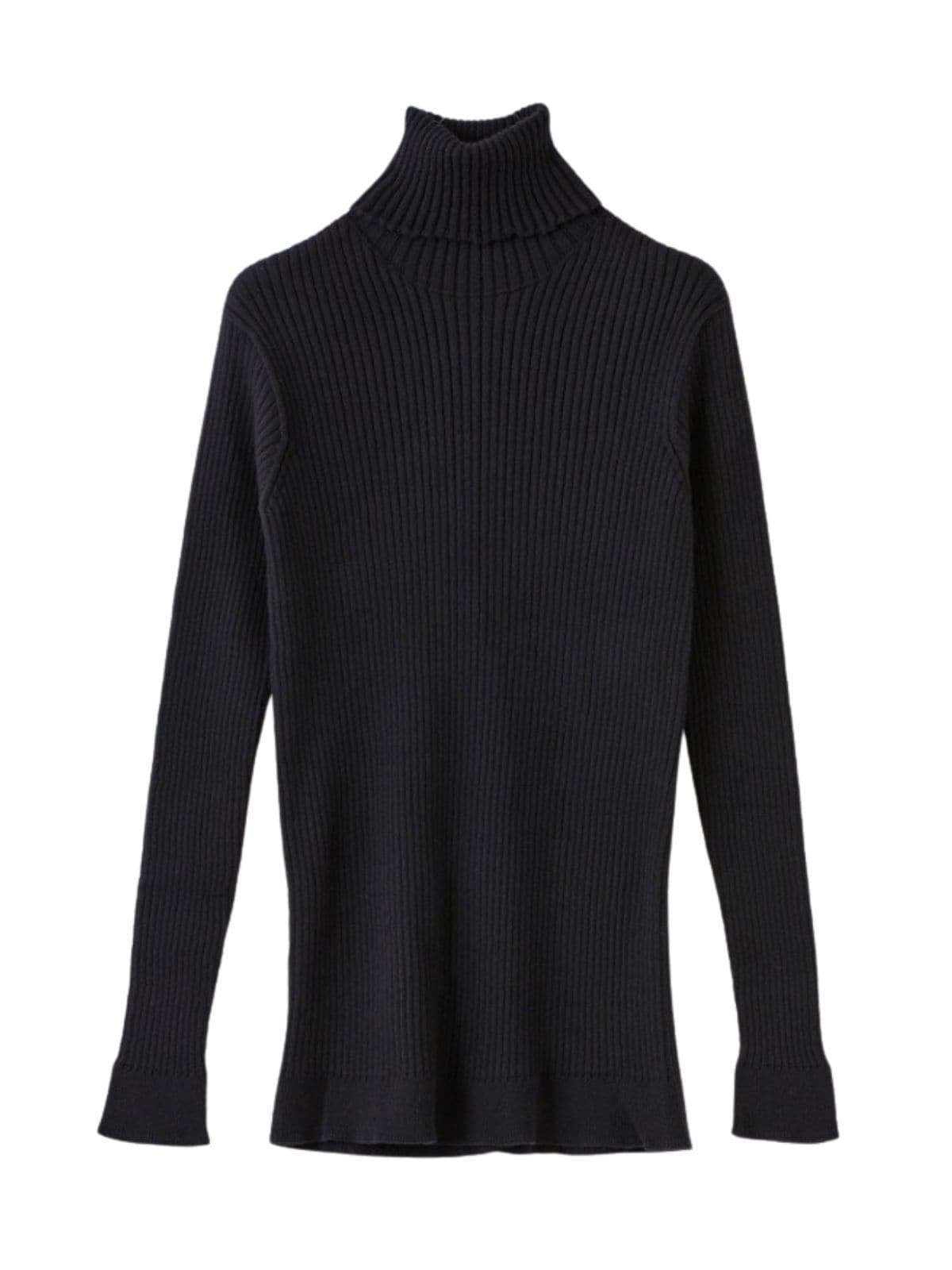 【シリーズ商品2点以上で10%OFF】再入荷｜コットンエアリーリブタートルネックトップス　ブラック