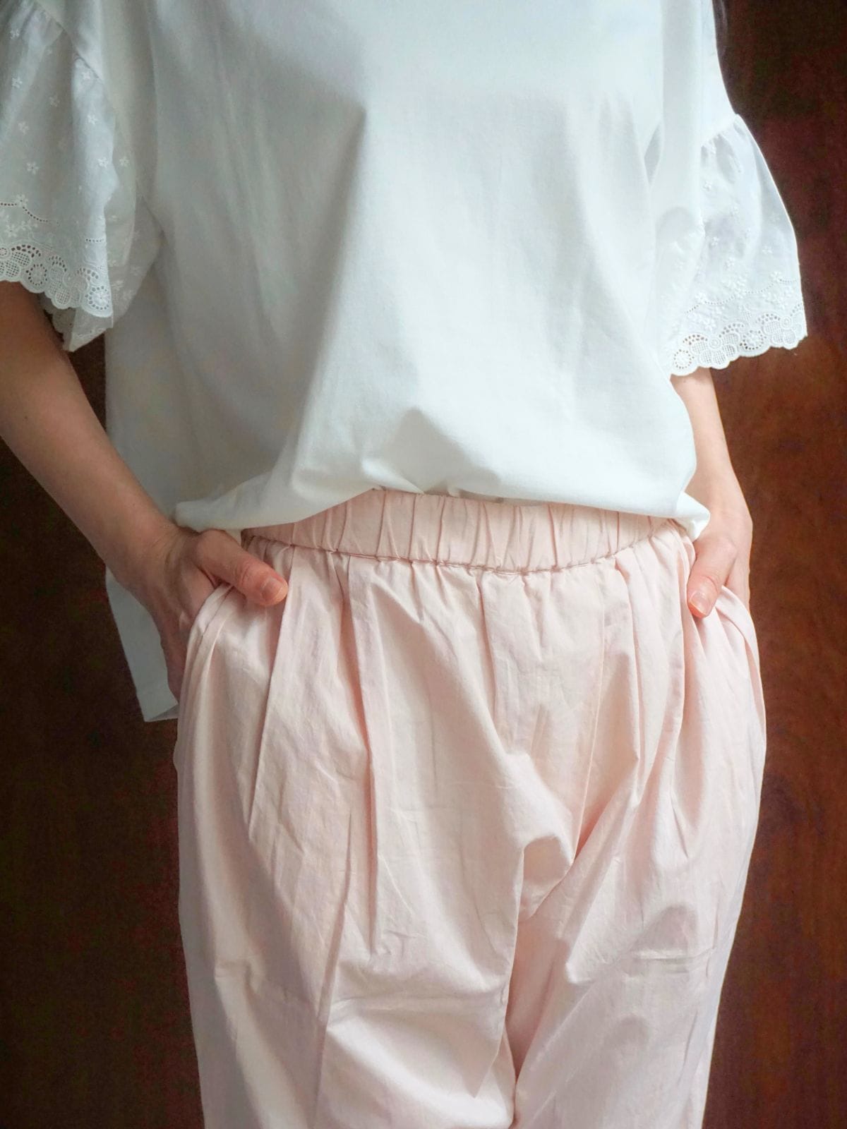 【残りわずか】ブロードシャンブレータックパンツ ピンク