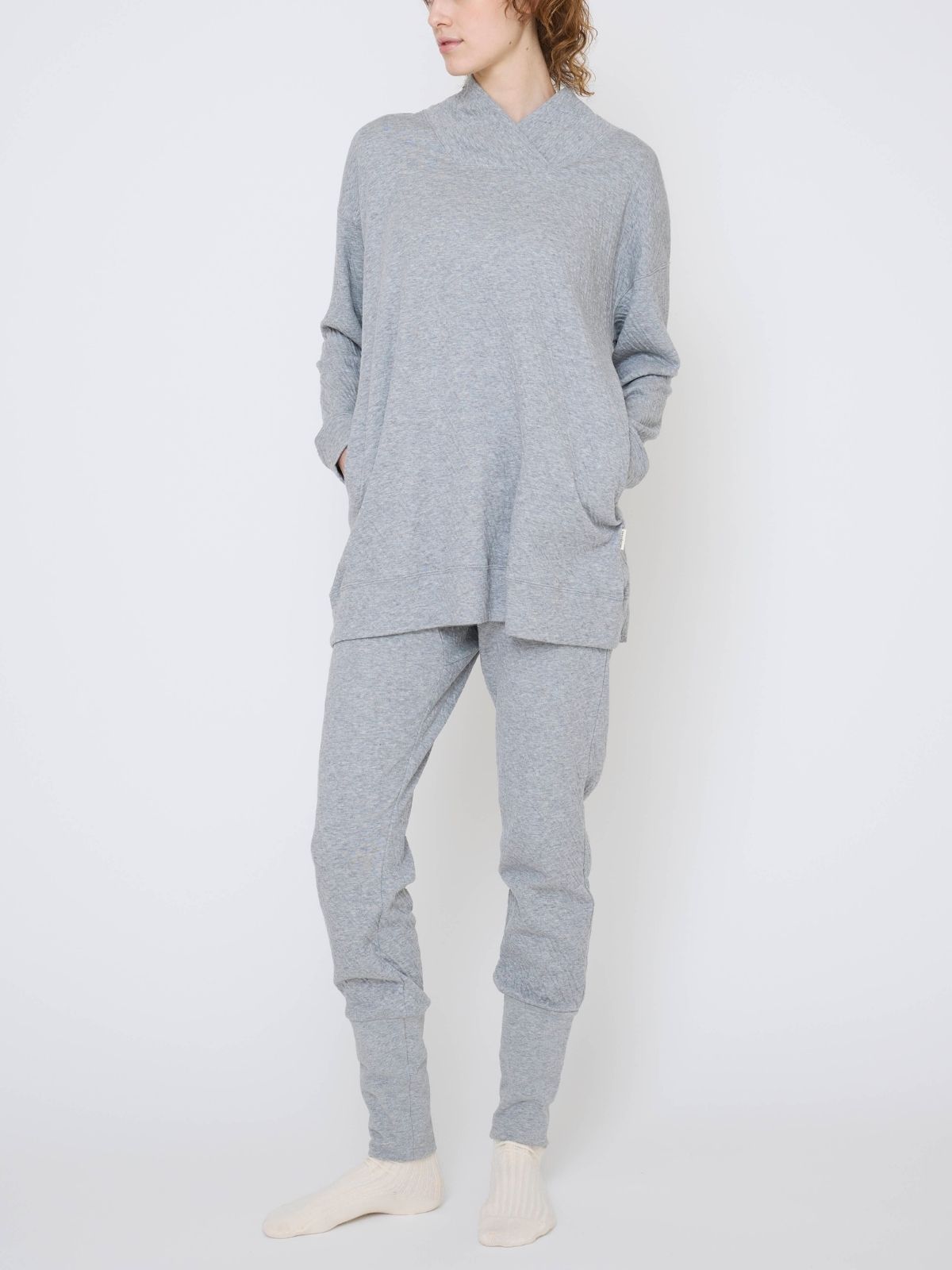 【残りわずか】リラックスコットンカシュクールチュニック グレー