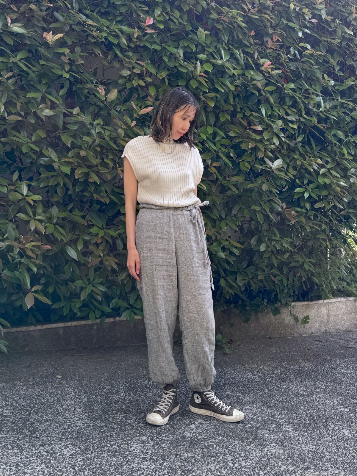 【残りわずか】コットンエアリーノースーブリブトップス ホワイト