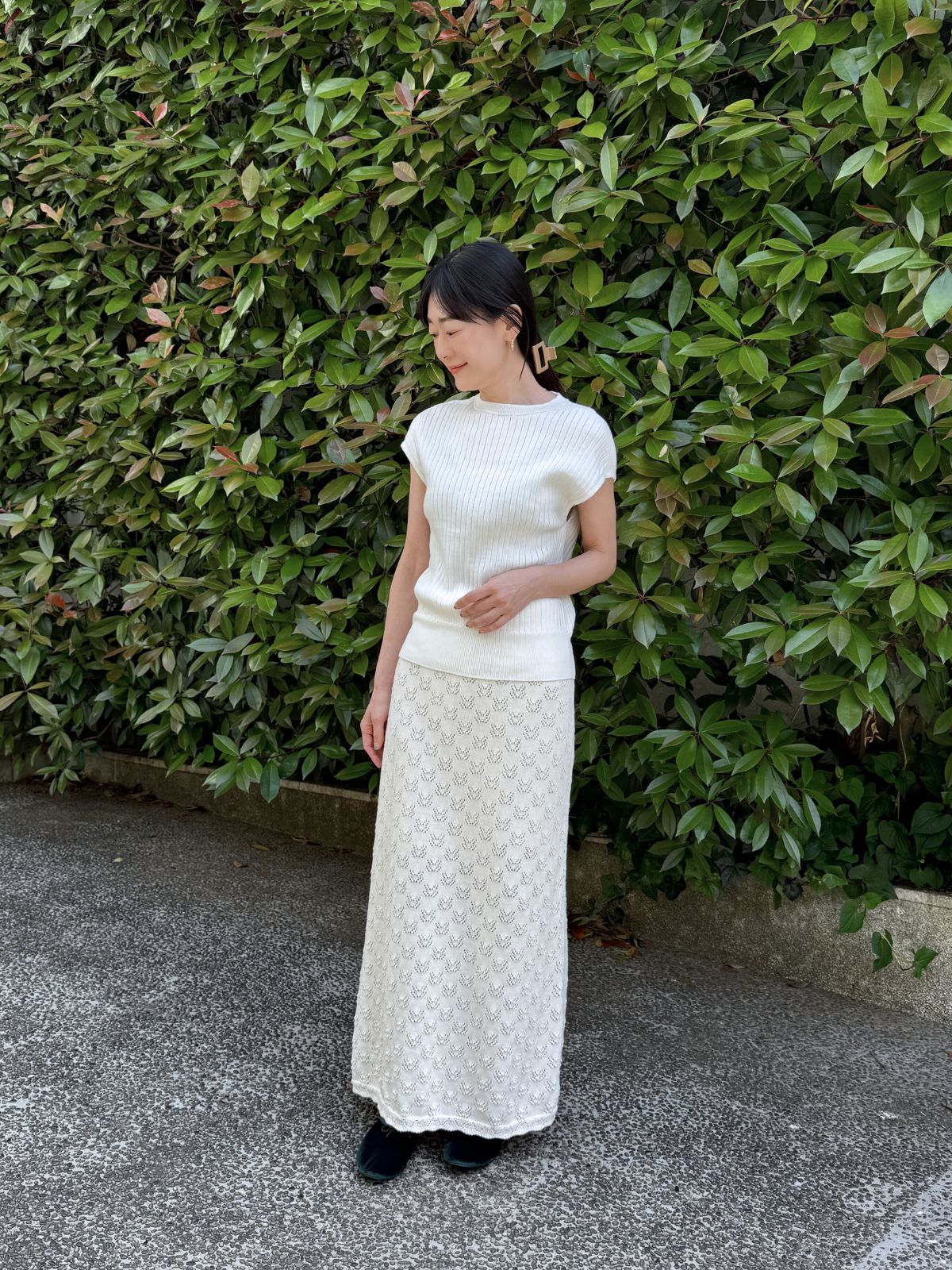 【残りわずか】コットンエアリーノースーブリブトップス ホワイト