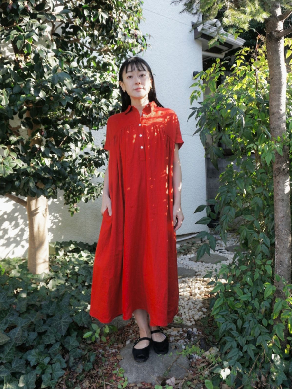 NEW｜リネンシャツワンピース（レッド/パープル） | すべての商品