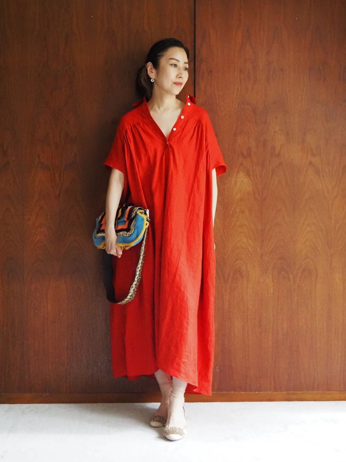NEW｜リネンシャツワンピース（レッド/パープル） | すべての商品