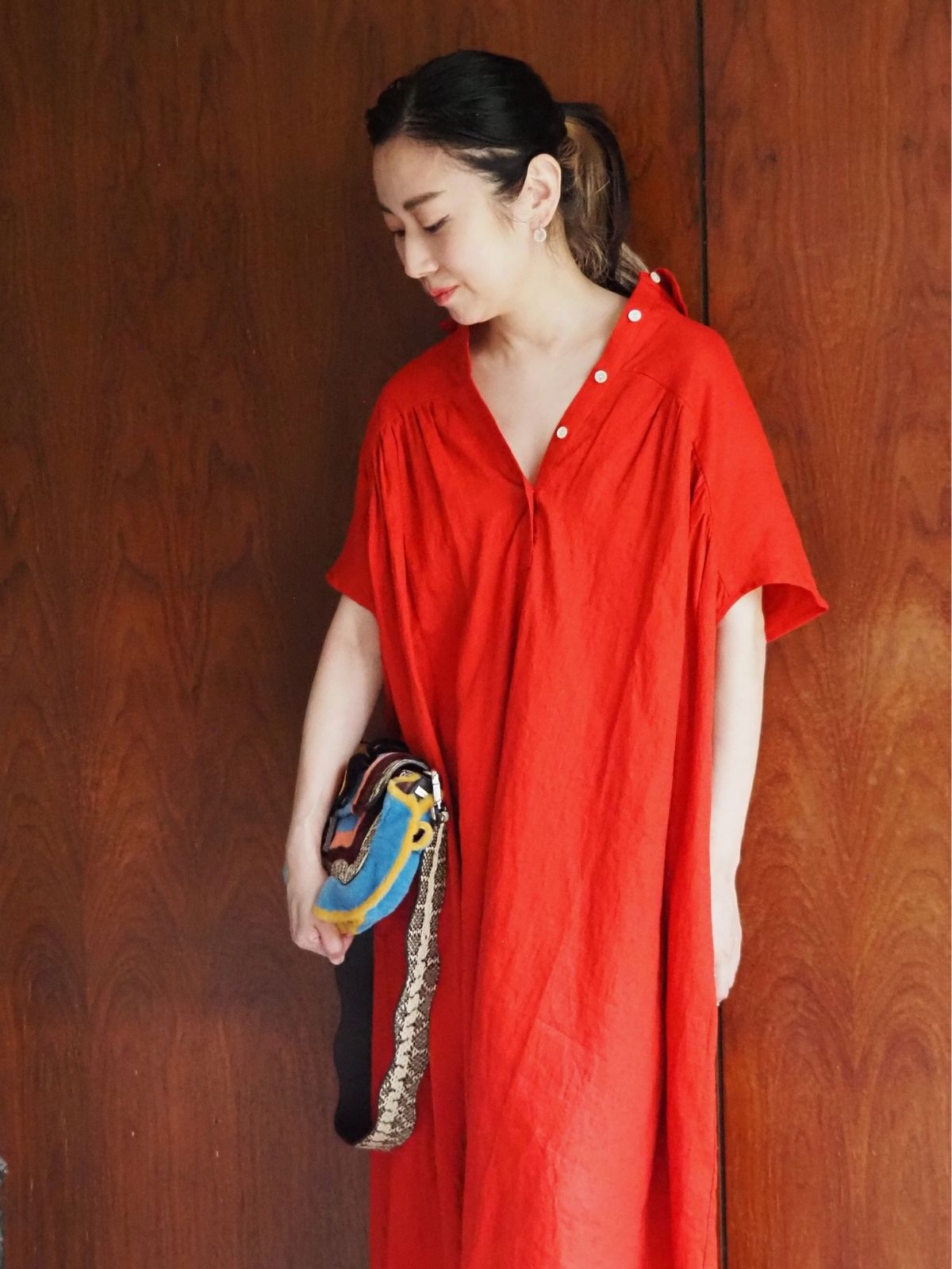 NEW｜リネンシャツワンピース（レッド/パープル） | すべての商品