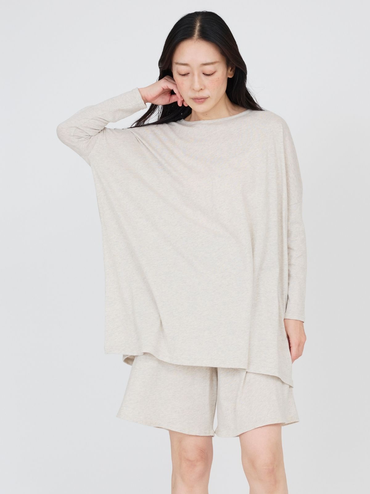 ファインニットワイドトップス　ライトグレー