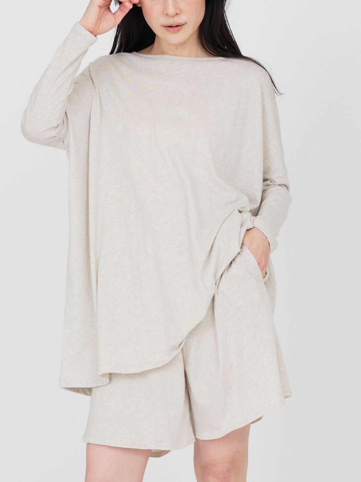 ファインニットワイドトップス　ライトグレー