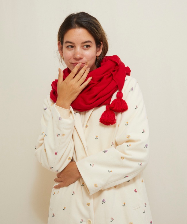 【残りわずか】イタリア製ウール タッセルストール　レッド