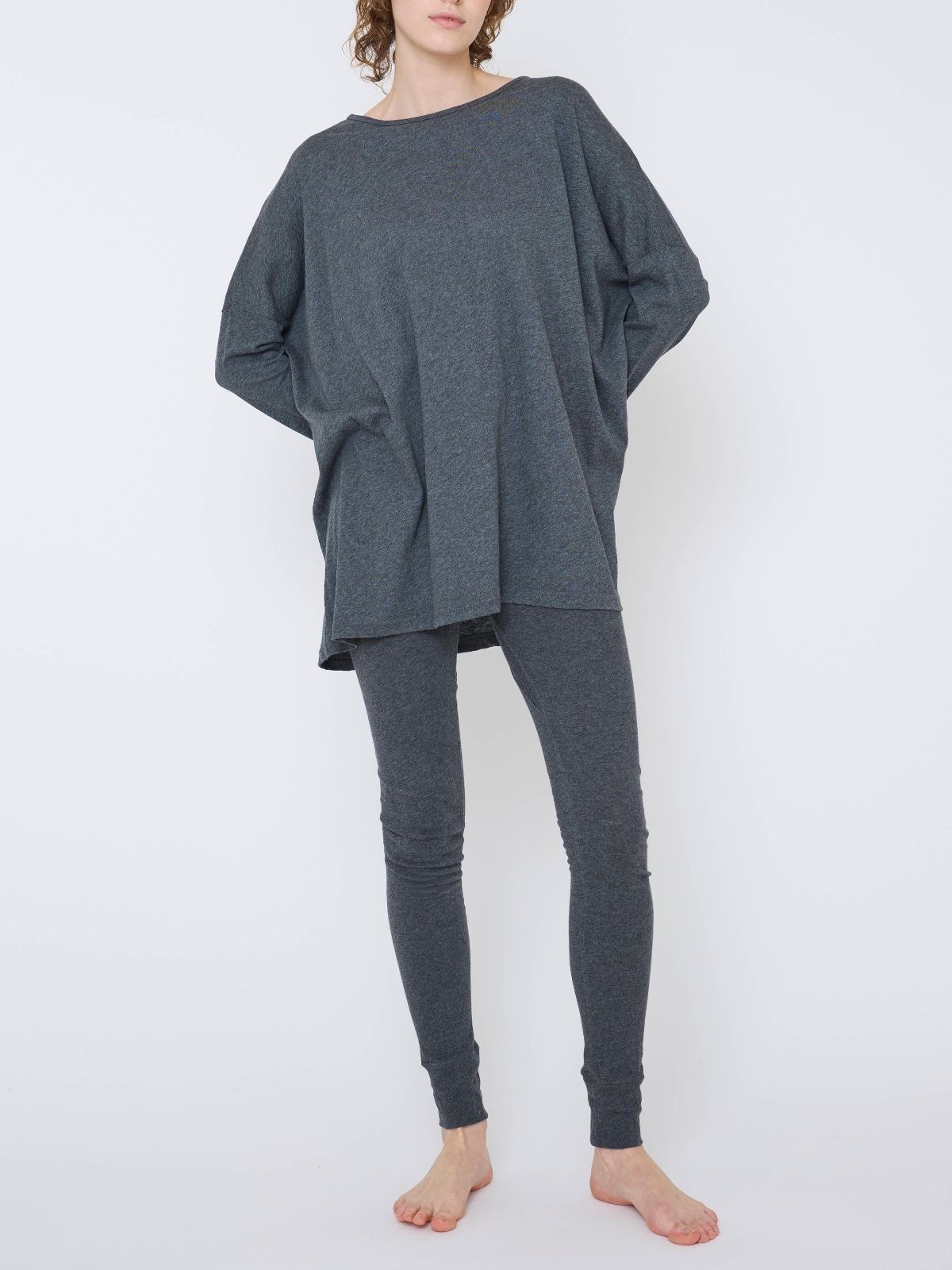 ファインニットワイドトップス＆レギンスセット ライトグレー