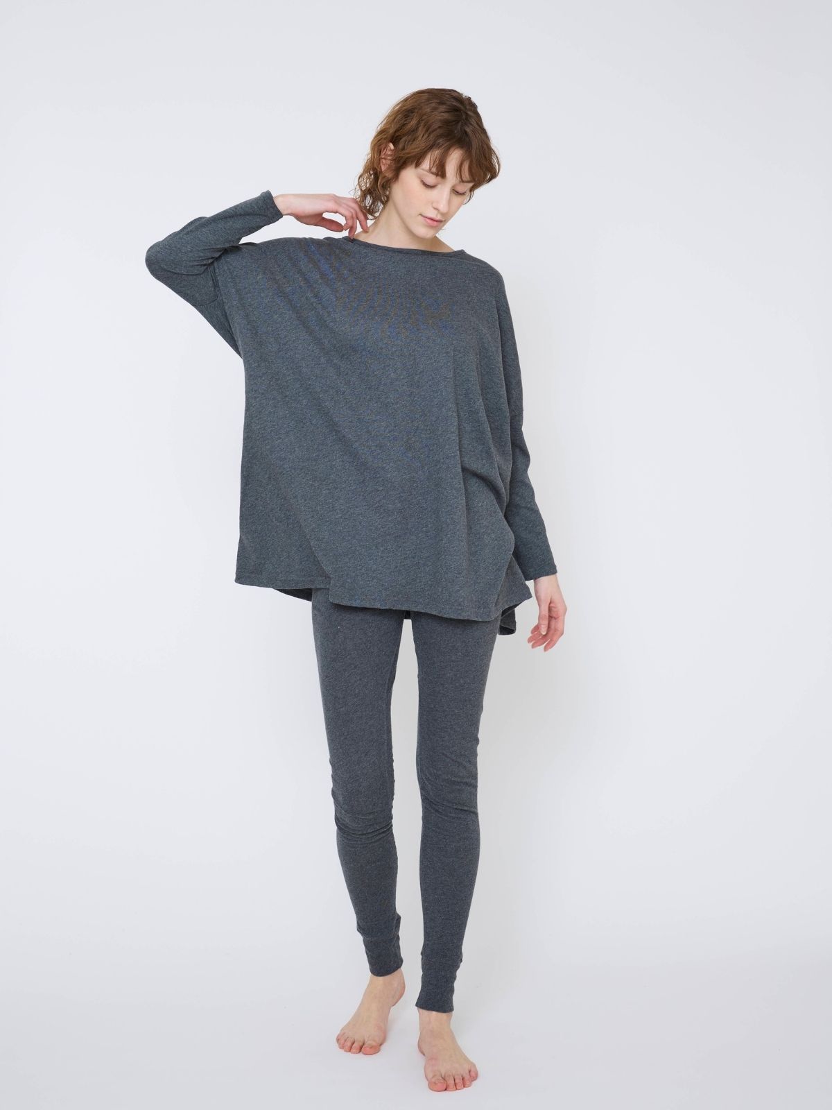 ファインニットワイドトップス＆レギンスセット ライトグレー