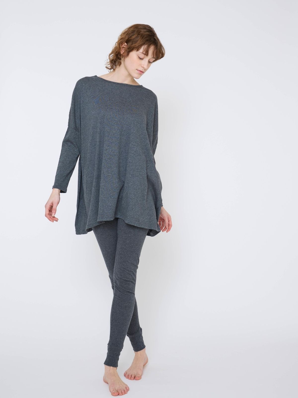 ファインニットワイドトップス＆レギンスセット ライトグレー