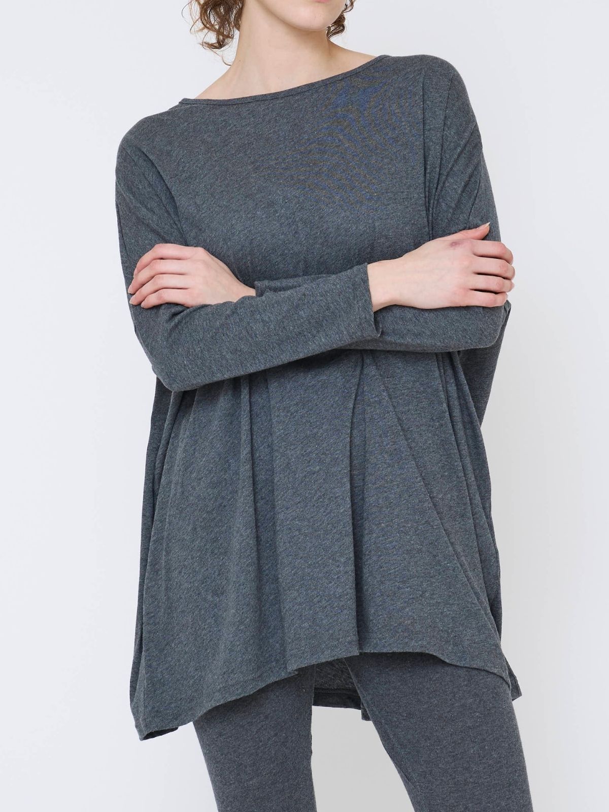 ファインニットワイドトップス＆レギンスセット ライトグレー