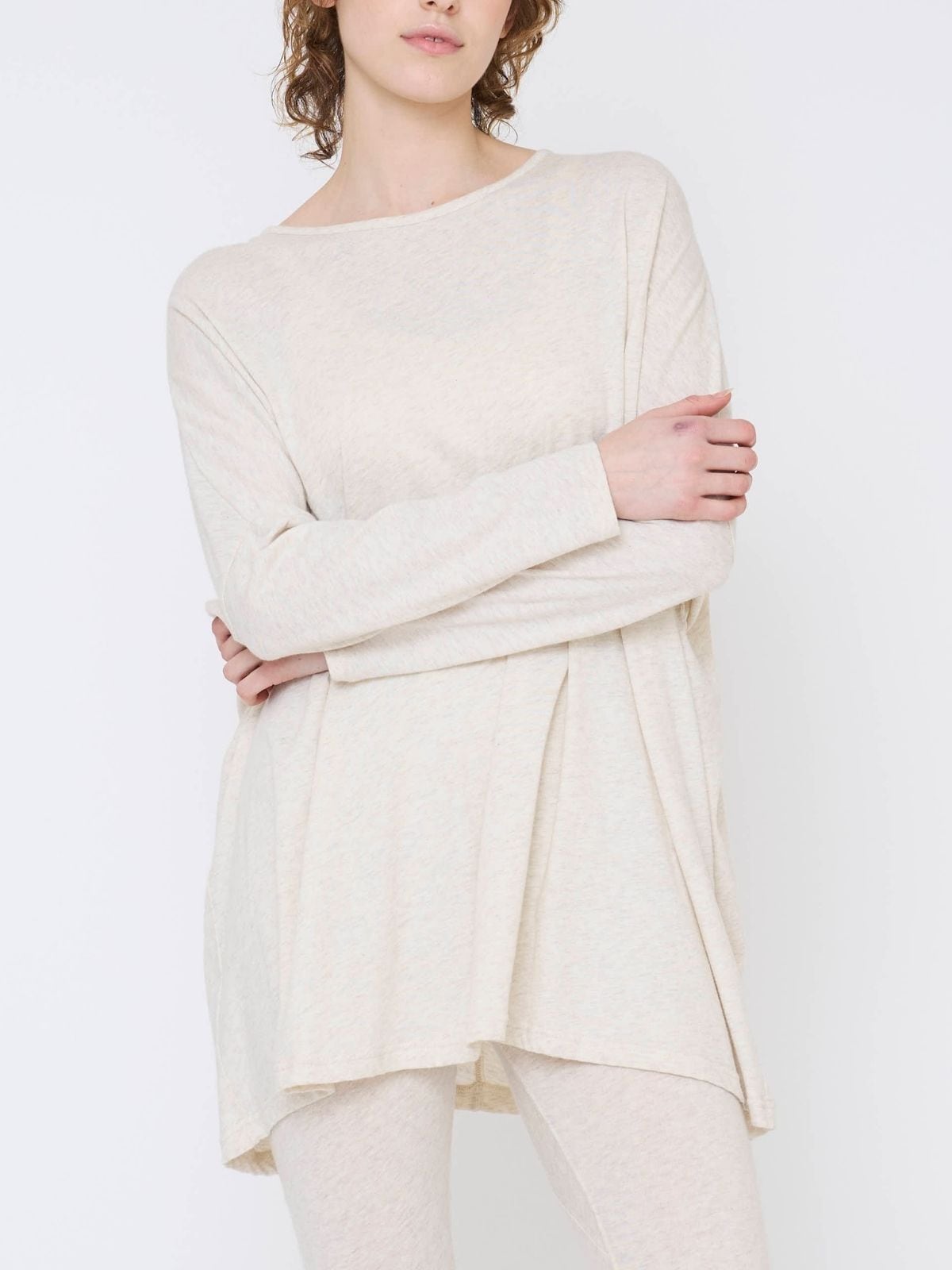 ファインニットワイドトップス＆レギンスセット ライトグレー