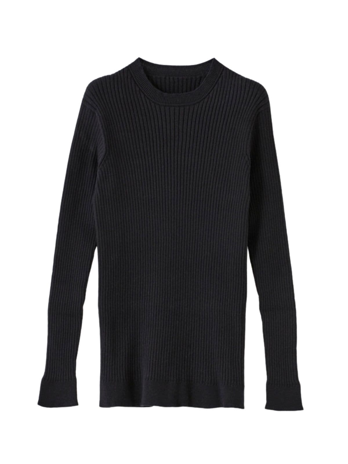 【シリーズ商品2点以上で10%OFF】コットンエアリーリブクルーネックトップス　ブラック