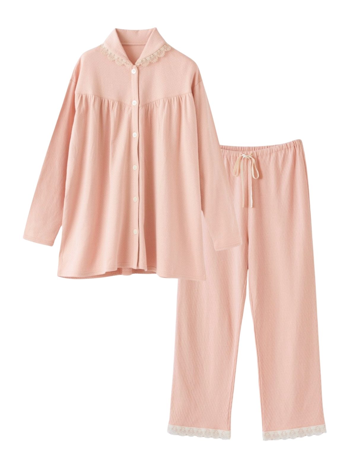 スズラン襟付きパジャマ上下セット ピンク
