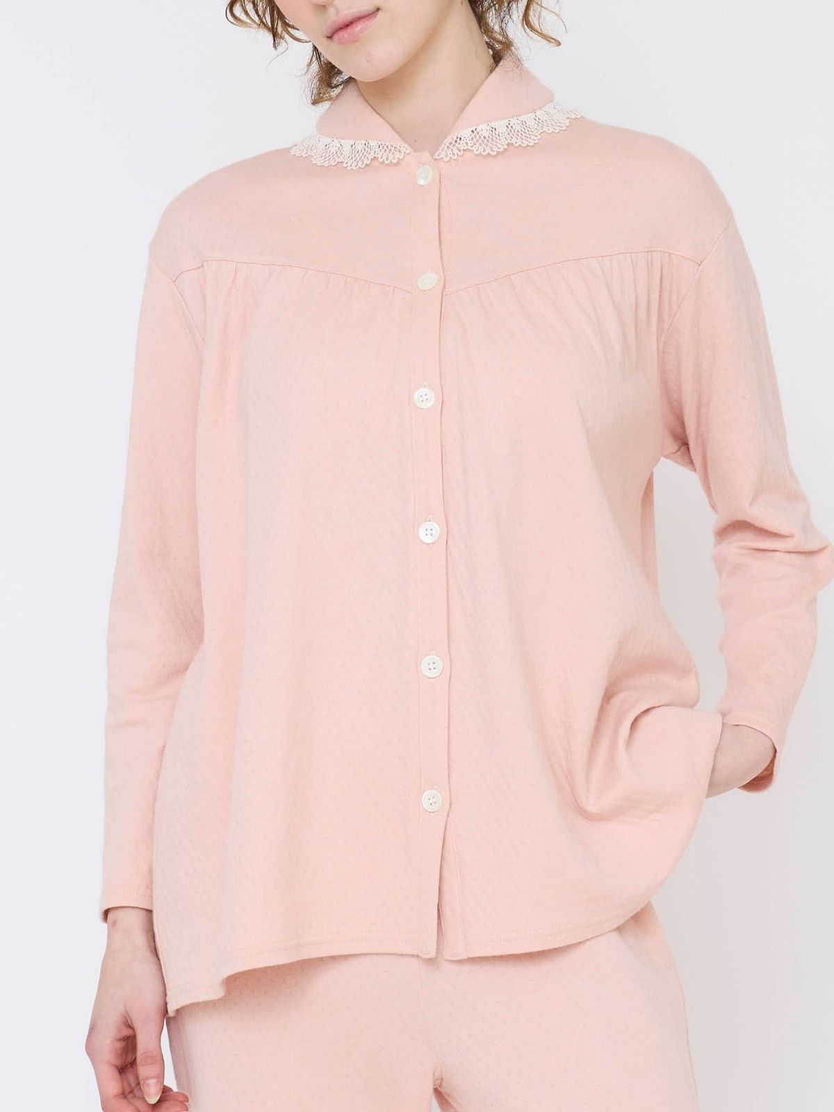 スズラン襟付きパジャマ上下セット ピンク