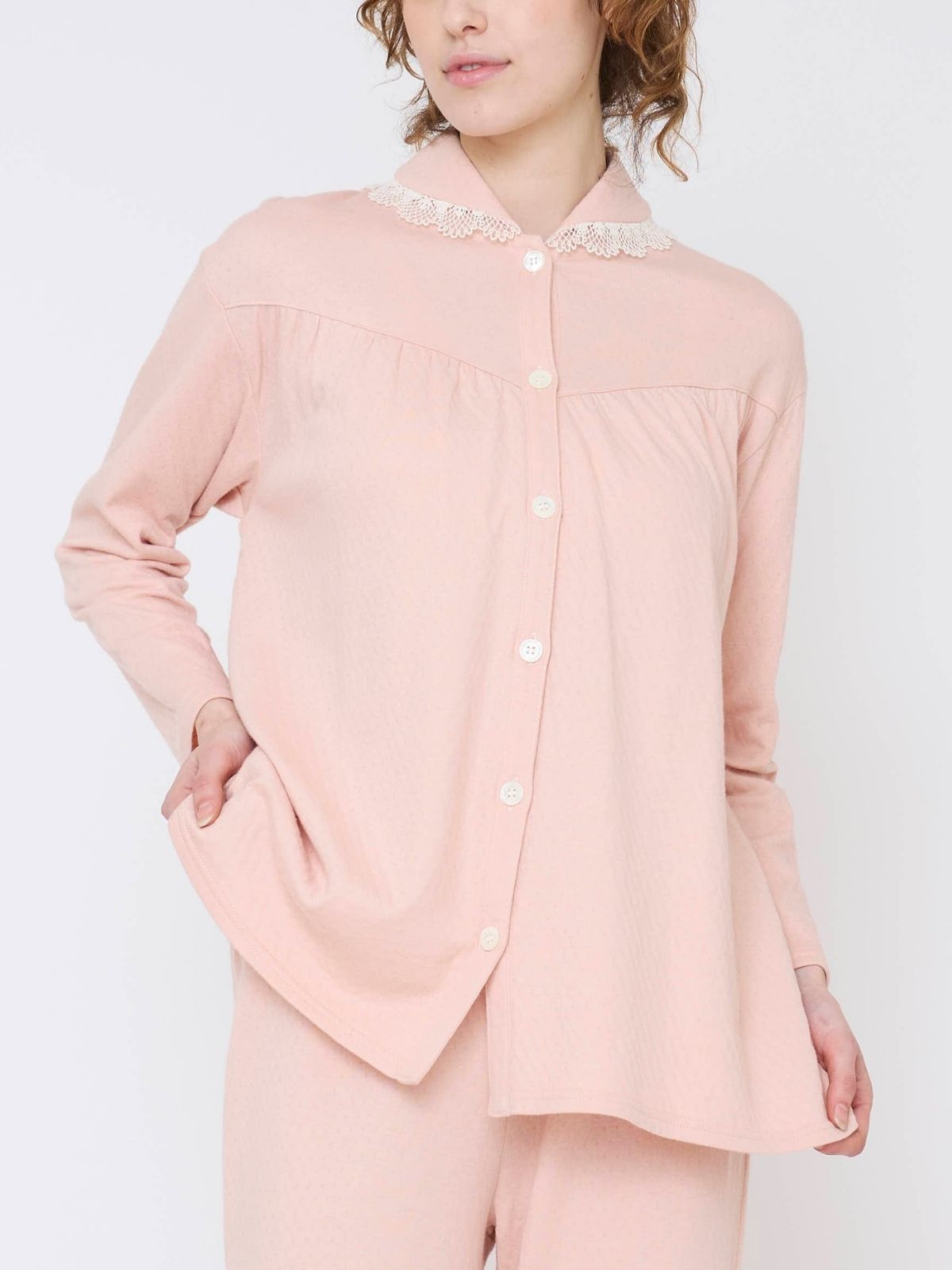 スズラン襟付きパジャマ上下セット ピンク